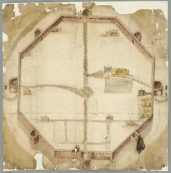  Mapa de 1530 que muestra las murallas de La Haya (Países Bajos), proyectadas pero nunca ejecutadas