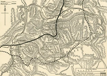 Mapa que ilustra el ataque austriaco en el Trentino, mayo de 1916, c. 1920