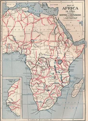 Mapa de África en 1891 mostrando rutas de exploradores, 1906