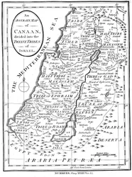 Mapa de Canaán dividido en las doce tribus de Israel, hacia 1830