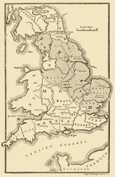 Mapa de Inglaterra, mostrando los reinos anglosajones y distritos daneses, siglo IX, 189