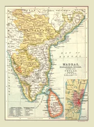 Mapa de Madrás, Hyderabad, Mysore, Coorg y Ceilán, 1902
