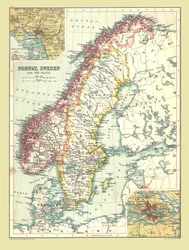Mapa de Noruega y Suecia, 1902