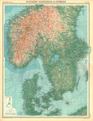 Mapa del sur de Escandinavia y Dinamarca