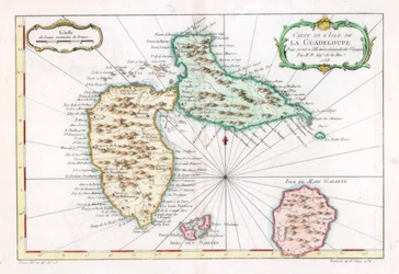 Mapa de la isla caribeña de Guadalupe, c1764