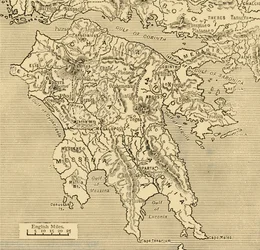 Mapa del Peloponeso, 1890