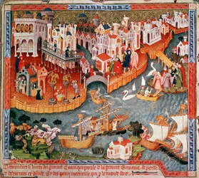 Marco Polo navegando desde Venecia en 1271, siglo XV
