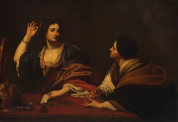 Marta regañando a su vanidosa hermana María Magdalena, siglo XVII