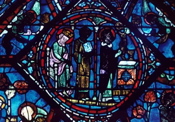 Misa de San Gil, vidriera, Catedral de Chartres, Francia, 1194-1260