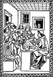 Maestro con sus estudiantes. Cristoforo Landino, 1492