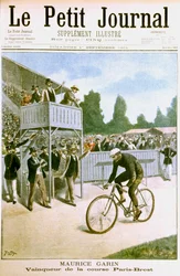 Maurice Garin ganando la carrera ciclista París-Brest, 1901