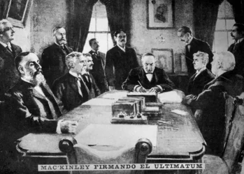 McKinley firma el ultimátum, 12 de abril de 1898, c1910