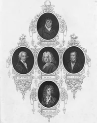 Retratos en medallón de compositores británicos, principios-mediados del siglo XIX