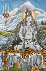 Shiva meditando con serpientes naja en Pashupatinah, Katmandú, Nepal