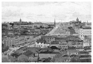 Melbourne mirando al este, Victoria, Australia, 1886