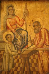Icono melquita: Jesús trabajando con su padre, Nazaret, Israel