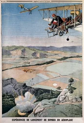 Miembros del cuerpo aéreo francés en práctica de bombardeo en Chalons, 1912