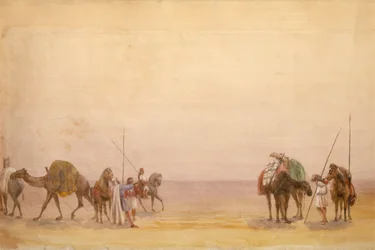 Hombres con camellos y caballos, parte del Panorama de Londres a Hong Kong