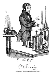 Michael Faraday dando una conferencia en la Royal Institution, Londres, c. 1835