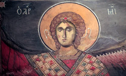 Arcángel Miguel fresco bizantino de la iglesia Panagia tou Arakos siglo XII Chipre Iglesias pintadas sitio UNESCO Troodos, Chipre