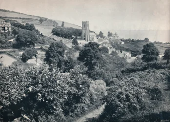 Minehead - Vista del Pueblo y la Iglesia, 1895