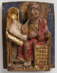 Relieve en miniatura de San Marcos en su mesa de escritura, ca. 1200-1225