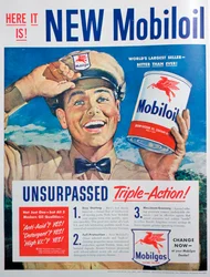 Anuncio de aceite de motor Mobiloil, 1949