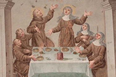 Monasterio de Saorge. Fresco del siglo XVIII que representa la vida de San Francisco de Asís, Saorge, Francia