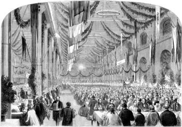Festival monstruo para empleados ferroviarios en Crewe, 1861
