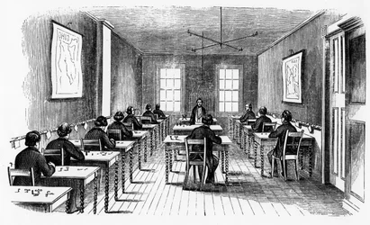 Sala de operaciones del telégrafo Morse, Cincinnati, Ohio, EE.UU., 1859