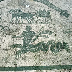 Mosaico, Carros tirados por mulas con viajeros, Cisarii, c1st Century AD