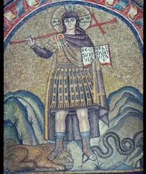 Mosaico de Cristo vestido como un soldado romano, siglo VI