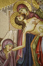 Mosaico de la muerte de Cristo en la Iglesia del Santo Sepulcro, Jerusalén, Israel