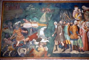 Moisés y los israelitas cruzan el Mar Rojo, San Gimignano, Italia, siglo XIV
