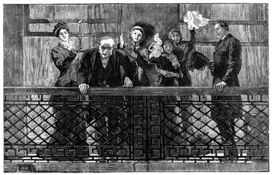 El Sr. Gladstone dirigiéndose a la multitud desde el balcón, finales del siglo XIX