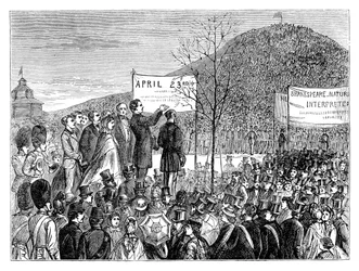 El Sr. Phelps plantando el roble de Shakespeare en Primrose Hill, Londres, 1864, finales del siglo XIX