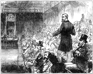 El Sr. Plimsoll dirigiéndose a la Cámara de los Comunes, Londres, mediados-finales del siglo XIX, 1900