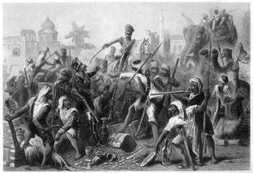 Sepoys amotinados dividiendo botines, 1857, c. 1860