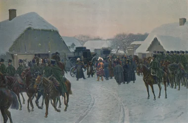 Napoleón dejando el ejército francés en Smorgoni