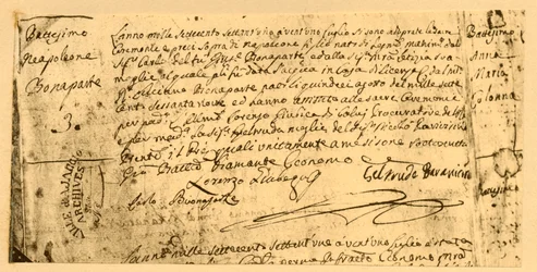 Certificado de nacimiento de Napoleón, 19 de julio de 1782, 1921.