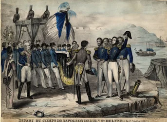 El séquito de Napoleón antes de la partida a Santa Elena, c. 1840