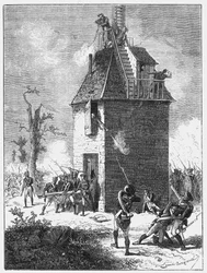 Las tropas de Napoleón defendiendo una torre de telégrafo, c1815, c1870