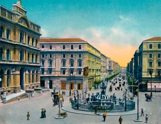 Nápoles - Piazza Borsa con Fuente Medina, Fuente de Neptuno