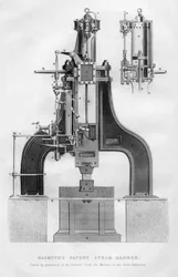 Martillo de vapor patentado por Nasmyth, 1866