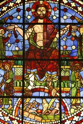 Museo Nacional de Monumentos Franceses. Antigua iglesia de los Cordeliers, Châteauroux. Vidriera del Juicio Final, París, Francia