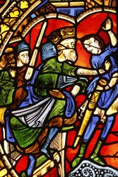 Museo Nacional de Monumentos Franceses. Catedral de San Pedro. Vidriera. La condena de San Pablo, París, Francia