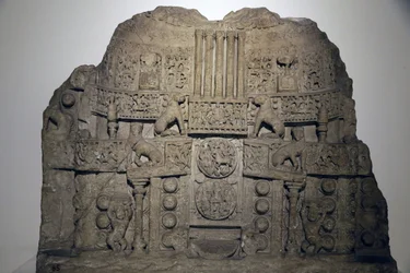Museo Nacional de la India, Delhi. Ilustración de la estupa de Amaravati. Losa de revestimiento. Satavahana