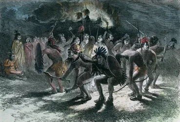 Danza del cuero cabelludo de los nativos americanos, c. 1875
