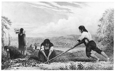 Nativos de Chiloé, Patagonia, usando un arado de pecho, 1839