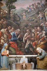 Escena de la Natividad en la Basílica de San Martino, Martina Franca, Apulia, Italia